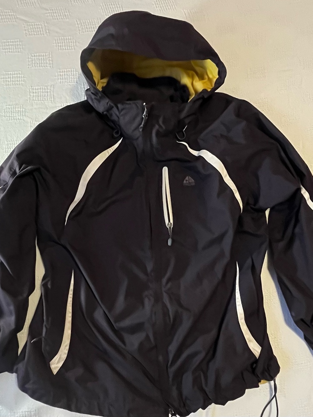 ACG Nike Black Ski & Snowboard Jacket with Yellow Hood Lining and White Trim
